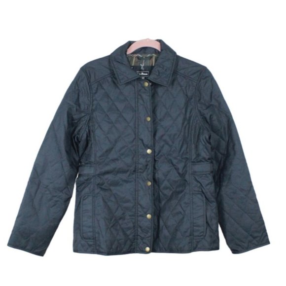 LL Bean Quilted Riding Jacket Flannel Lined Insulated Black Size S Pet - Picture 1 of 9